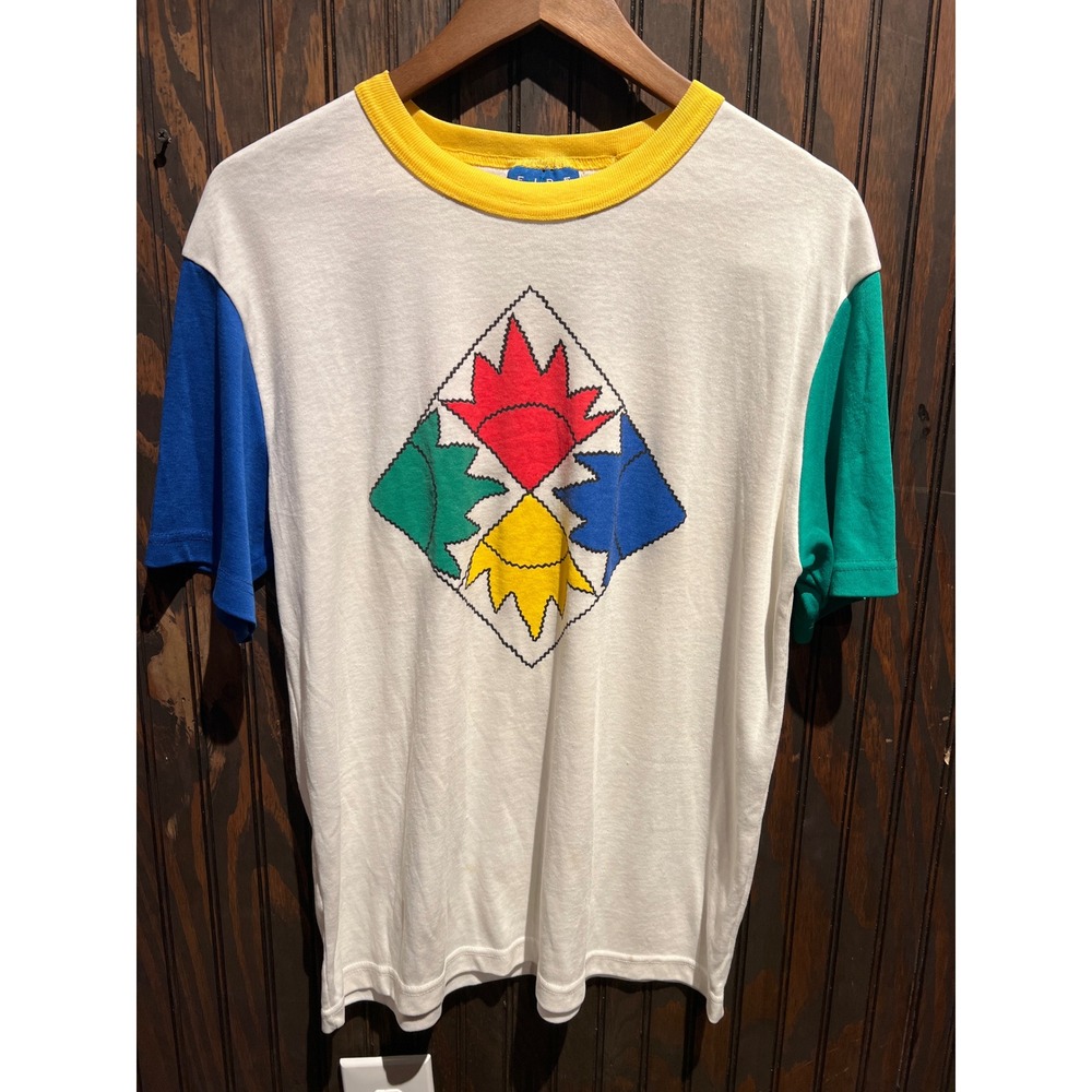 Vintage 90s Birdie Colorblock Ringer T-Shirt Graphic Sunburst White XL 24x27